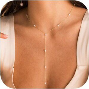 Dainty 14K Gold/Silver Plated Pearl Choker Necklace - Adjustable 16.5 + 2